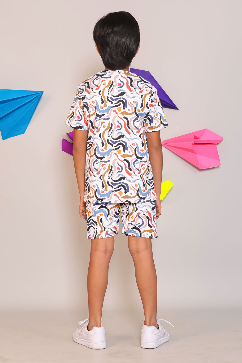 Boys Multi-Color Abstract Print T-Shirt and Shorts 2-Piece Lounge Set
