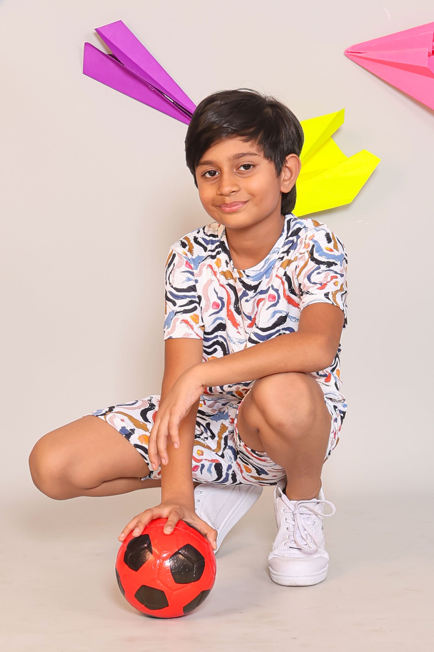 Boys Multi-Color Abstract Print T-Shirt and Shorts 2-Piece Lounge Set