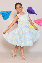 Multi-Color Sleeveless Checked A-Line Dress for Girls -Summer Casual Wear