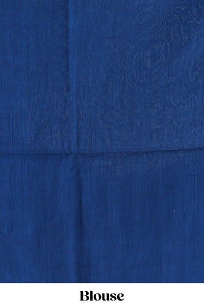 Blue plain mul mul cotton saree with self border and matching blouse