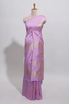 Borderless pink leaf zari design tussar saree with self pallu and matching blouse