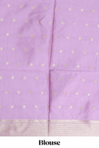 Borderless pink leaf zari design tussar saree with self pallu and matching blouse