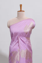 Borderless pink leaf zari design tussar saree with self pallu and matching blouse
