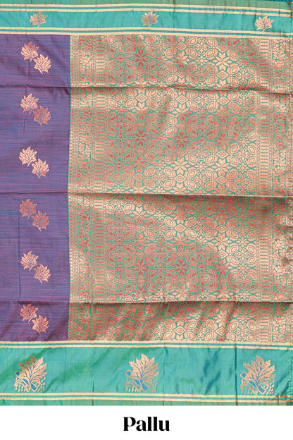 Navy Blue Semi Soft Silk Saree Body All Over Leaf Motifs Zari Butti And Bentex Border With Grand Zari