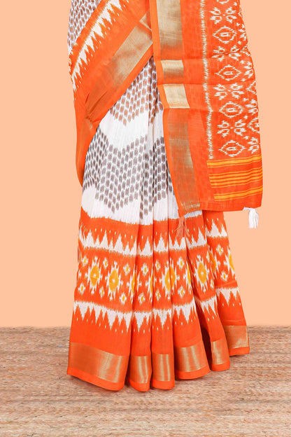 Linen Cotton Body All Over Ikkat Print With Zari Border