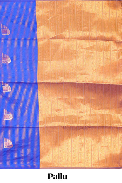 Royal Blue Semi Soft Silk Saree Body All Over Vaira Oosi Zari Pattern With Gold Zari Butti and Borderless Grand Zari Rich Pallu