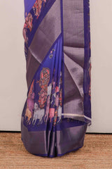 Lavender Semi Chiffon Saree pattachitra Printed Across The Body and Jacquard Border Along With Floral Design and Blouse