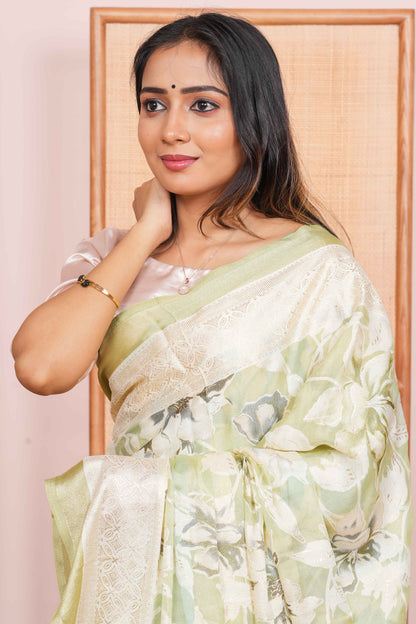 elegance pastel green brasso saree