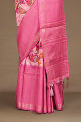 Art Tussar Centre Print With Zari Border