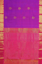 Purple & Pink Border Kanchipuram Pure Silk Saree with Gold Zari Butta and Contrast Pallu
