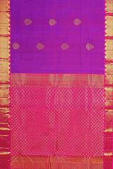 Purple & Pink Border Kanchipuram Pure Silk Saree with Gold Zari Butta and Contrast Pallu