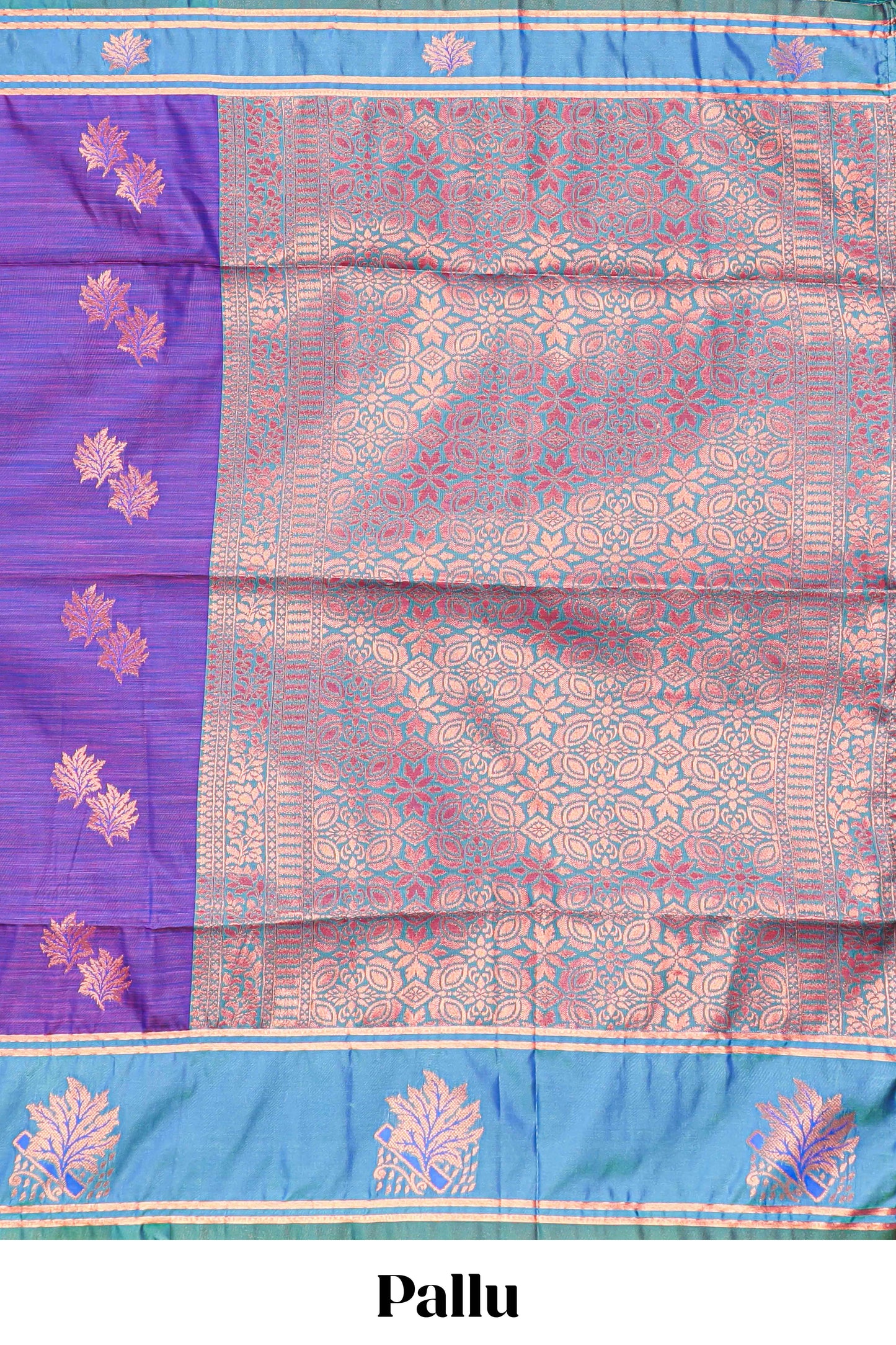Violet Semi Soft Silk Saree Body All Over Leaf Motifs Zari Butti And Bentex Border With Grand Zari