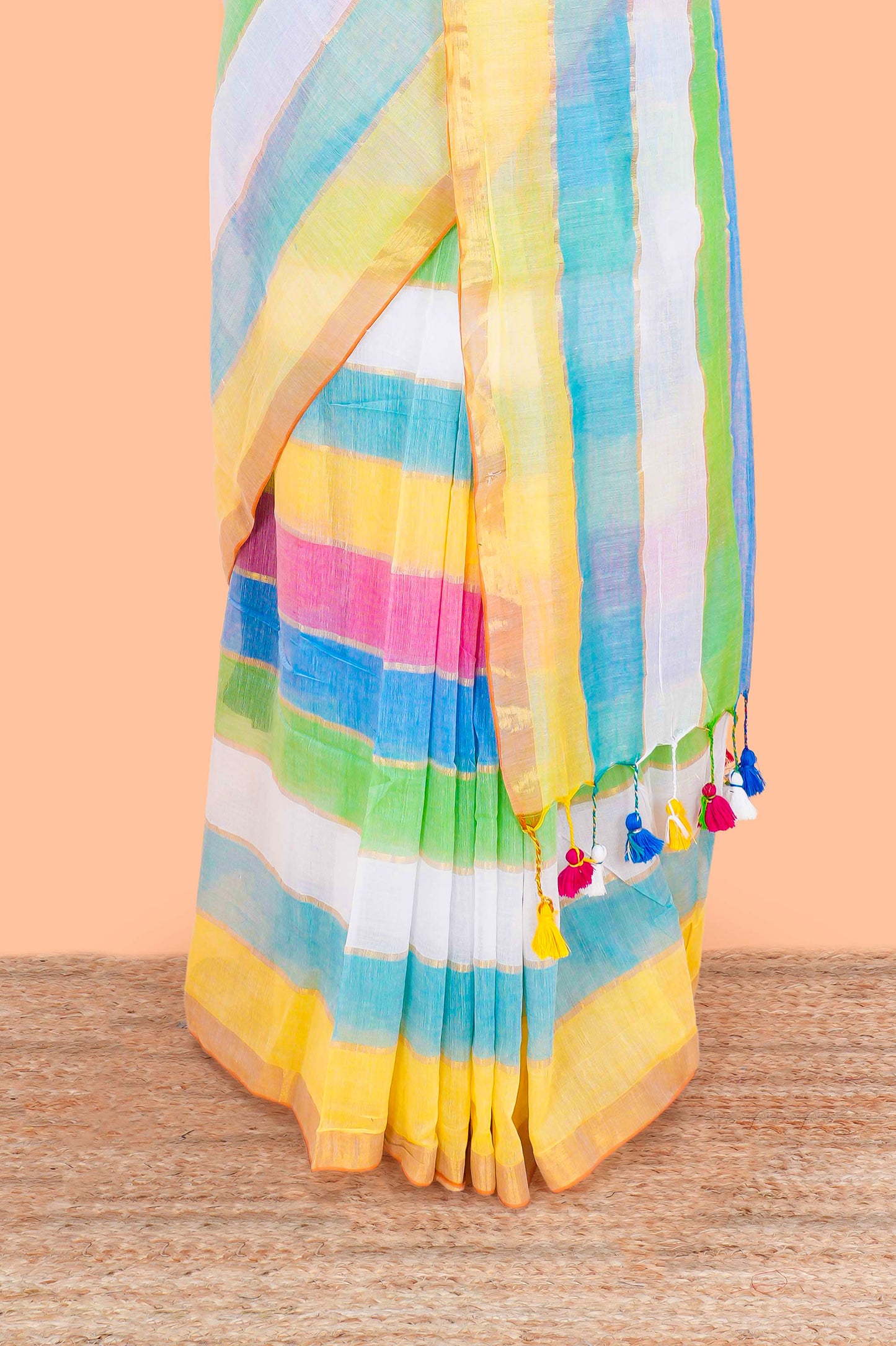 Khadi Cotton Saree Multi Colour Saree Along With Blouse