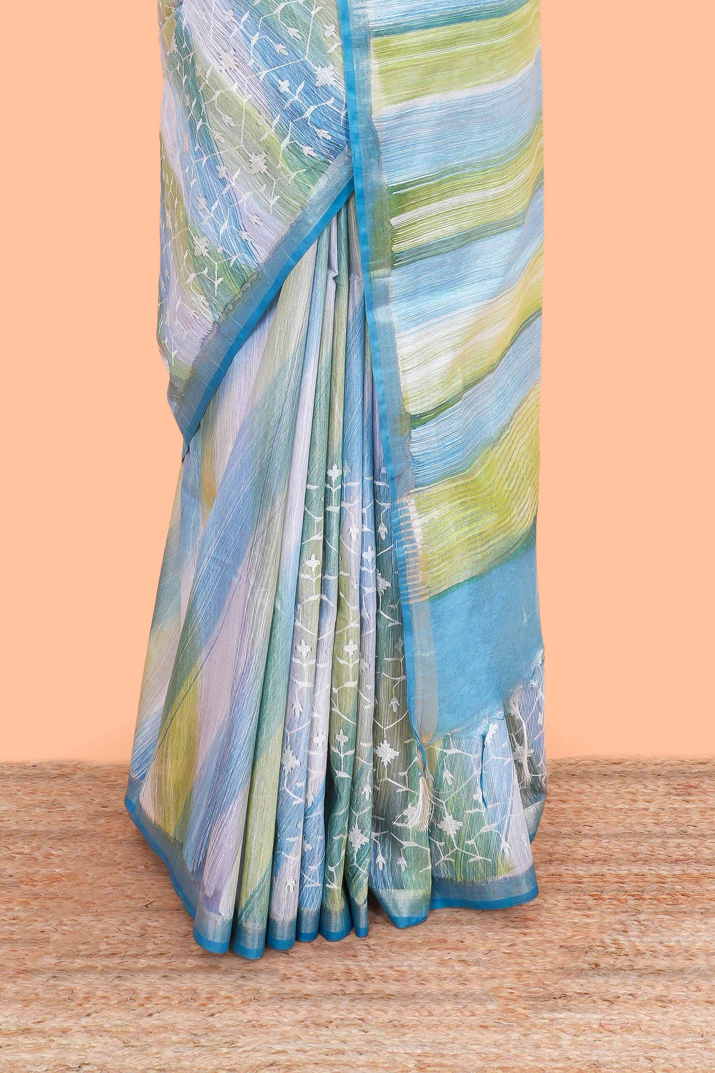 Art Tussar Saree Chikankari Embroidery Across The Body Along With Blouse