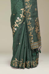 Munga Cotton Saree All Over Zari Butta With Floral Design Pallu