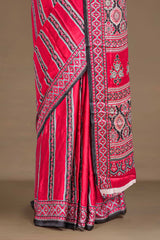 Red Modal Silk Saree The Body Has Ajrakh Design The Pallu Are Highlighted Vibrant Red Printed Along With Ajrakh Print Blouse