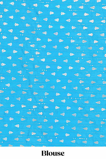 Ramar blue checked peacock zari butta art raw silk saree with zari border and matching blouse