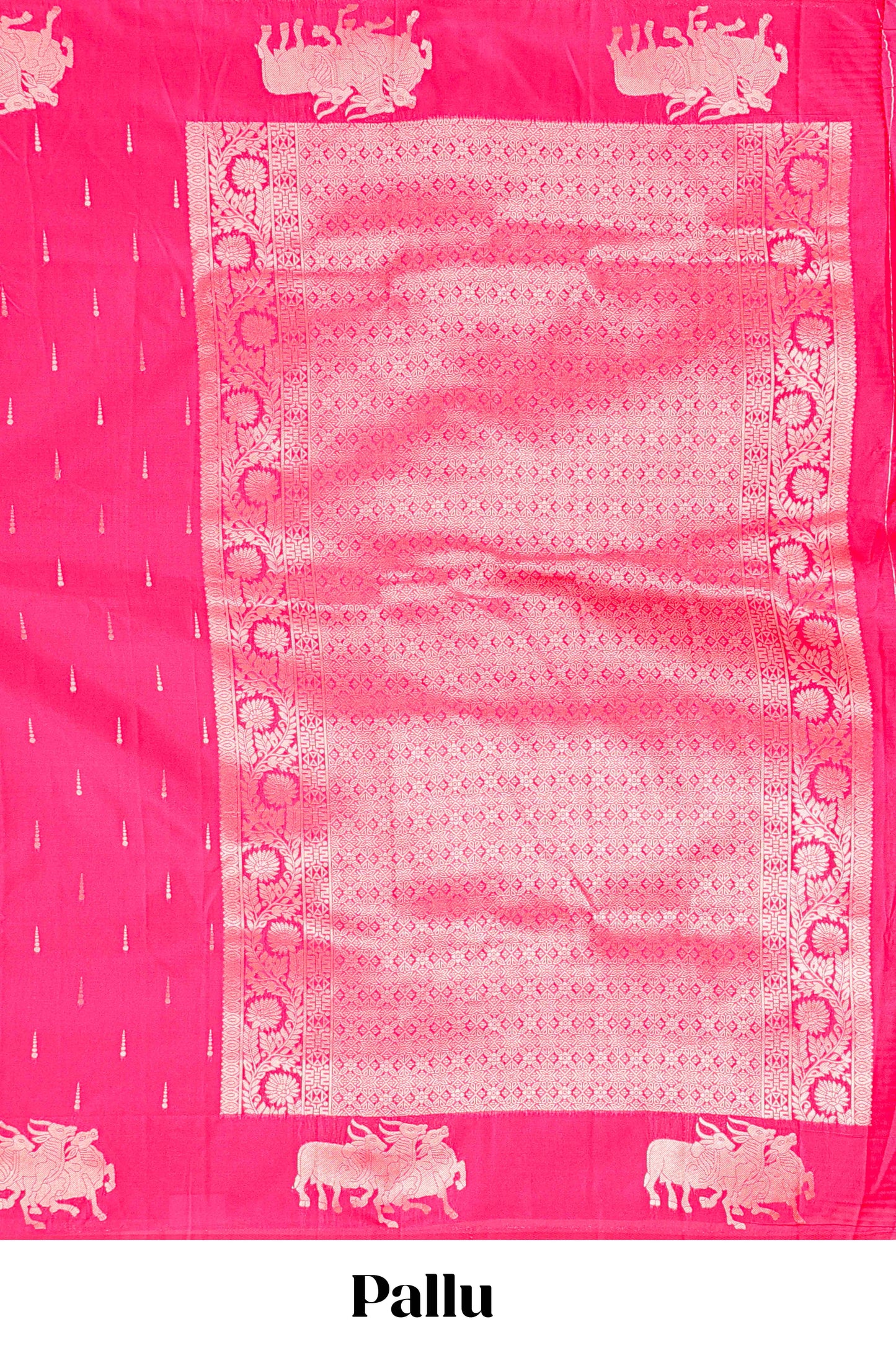 Pink Semi Soft Silk Saree Body Rain Drop Butti and Border Nandhi Motifs and Grand Zari Rich Pallu