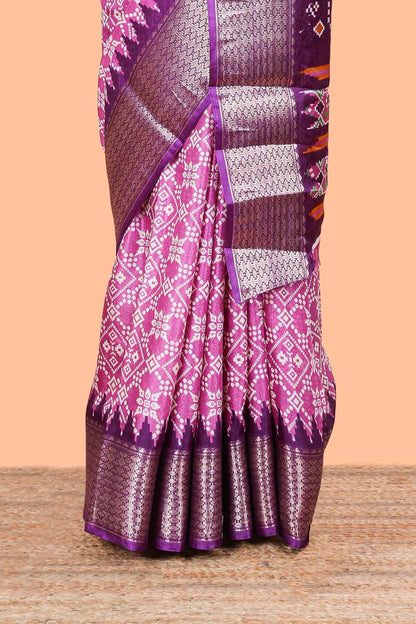 Lavender Semi Dola Silk Body Bandhini Style With Jacquard Border
