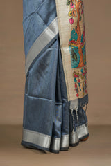 Chappa Tussar Saree Body Plain With Kalamkari Print Pallu Along With Flower Motifs Blouse