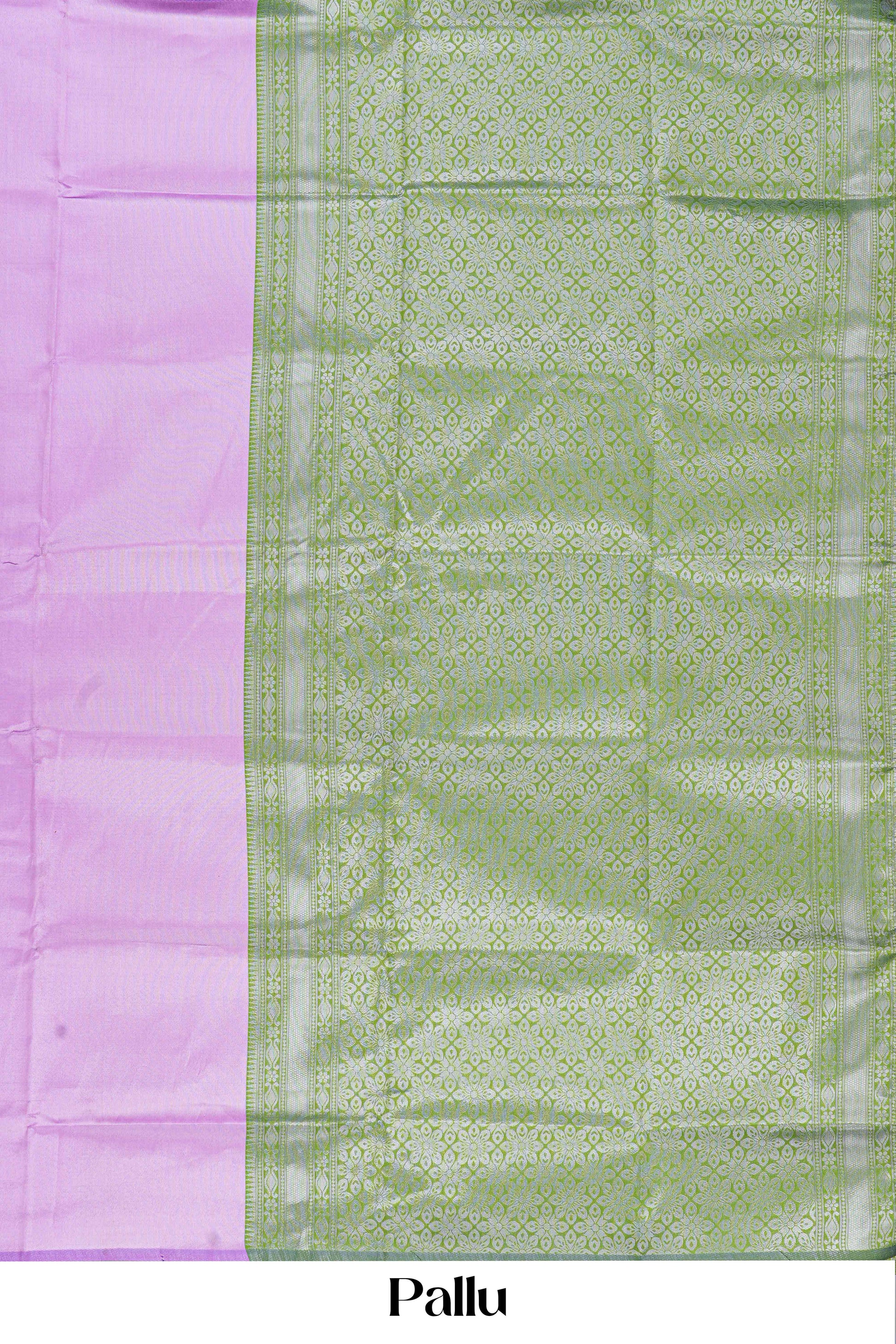 Lavender lichi silk Saree with pink and green patterned pallu