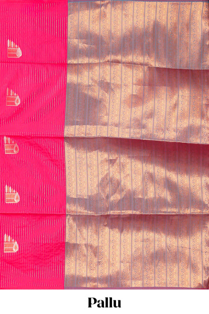 Semi Soft Silk Saree Body All Over Vaira Oosi Zari Pattern With Gold Zari Butti and Borderless Grand Zari Rich Pallu