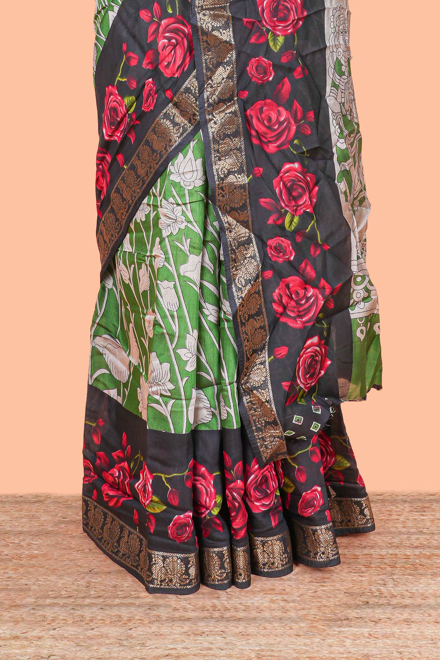 Green Chanderi Cotton Body and Pallu Kalamkari Print With Zari Border