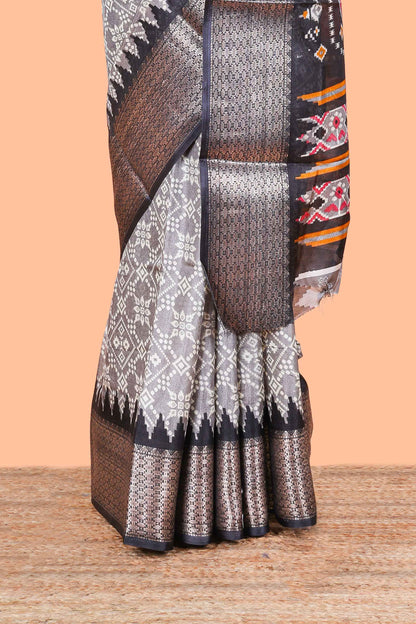Grey Semi Dola Silk Body Bandhini Style With Jacquard Border