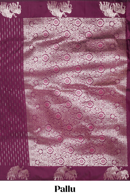 Wine Purple Semi Soft Silk Saree Zari Butta All Over And Floral Design Pallu