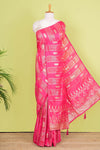 Rani Pink Viscose Georgette Saree Zari Woven Stripes, Floral Pattern Across The Body With Paisley Motifs Pallu