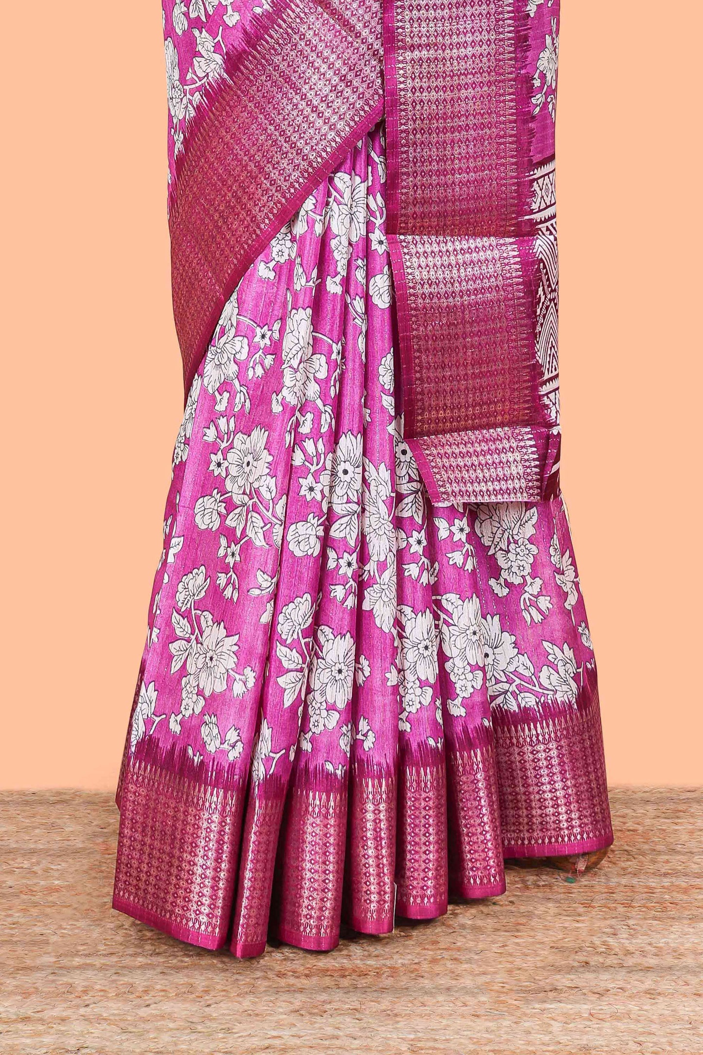 Purple Dola Silk Saree  Floral Printed With Jacquard Border