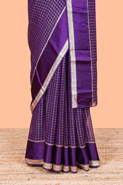 Violet Georgette Saree All Over Zari Check With Satin Border