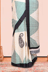 Modal Silk Saree Lightweight ,Flowy. Chevron Design Contrast Border