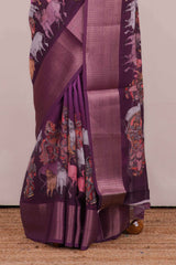 Semi Chiffon and Pattachitra Printed Saree With Jacquard Border Along With Blouse