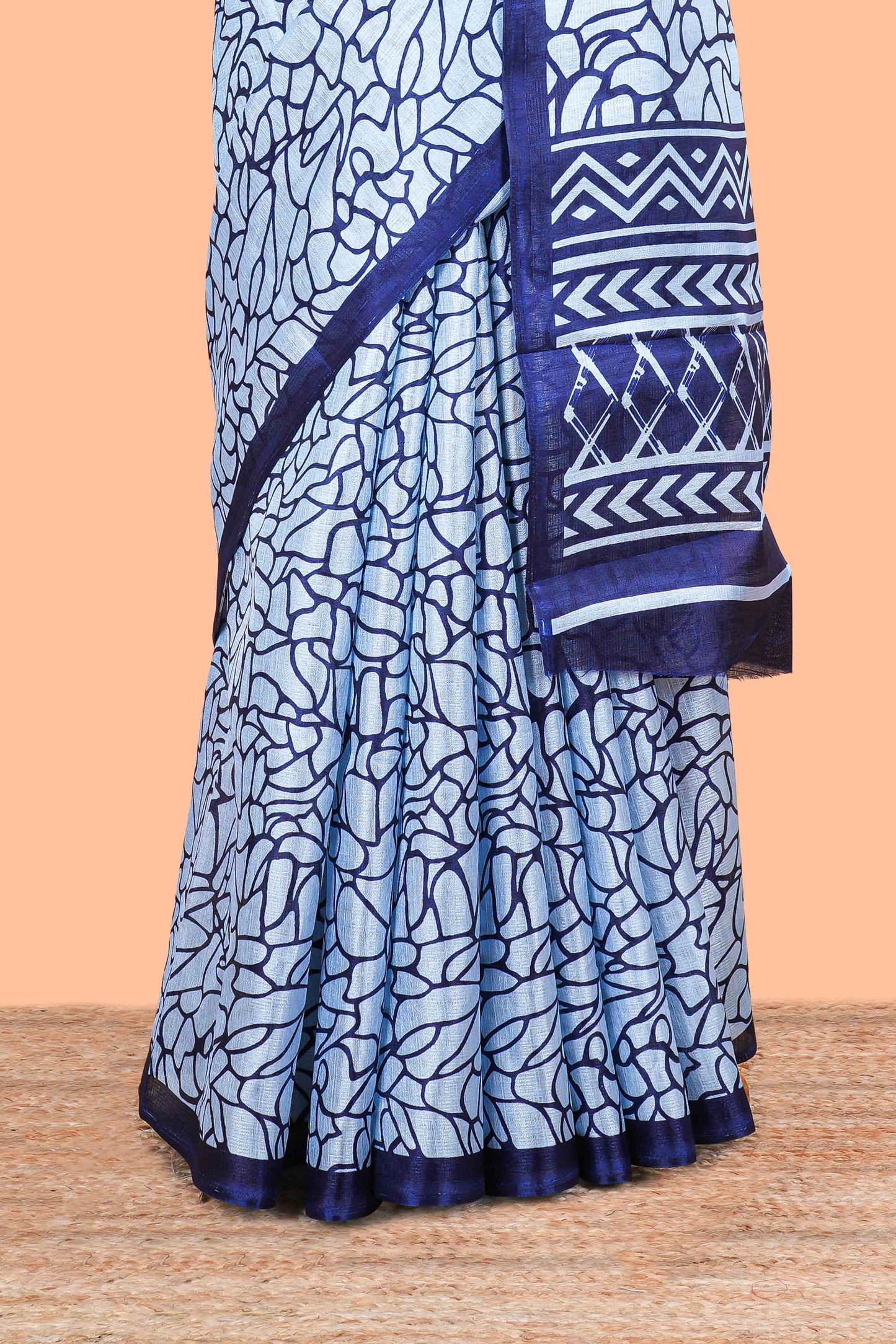 Blue south Cotton Abstract Print Design In Body and Pallu