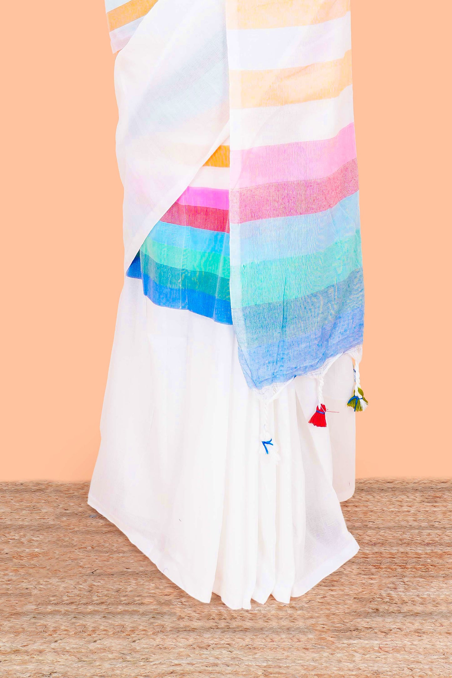 Khadi Cotton Saree Multi Colour Saree Along With Blouse