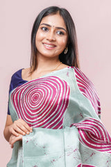 pastel green south cotton Saree All- Over Spiral Digital Print Along With Blouse