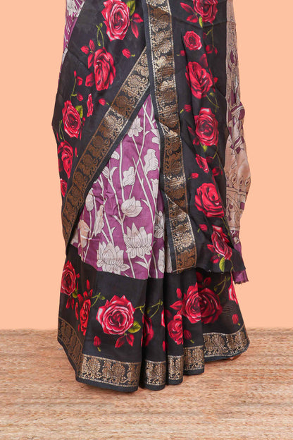 Pink Chanderi Cotton Body and Pallu Kalamkari Print With Zari Border