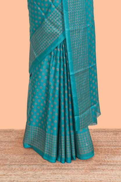 Green Moss Chiffon Saree All Over Foil Printed Along With Floral Design Blouse