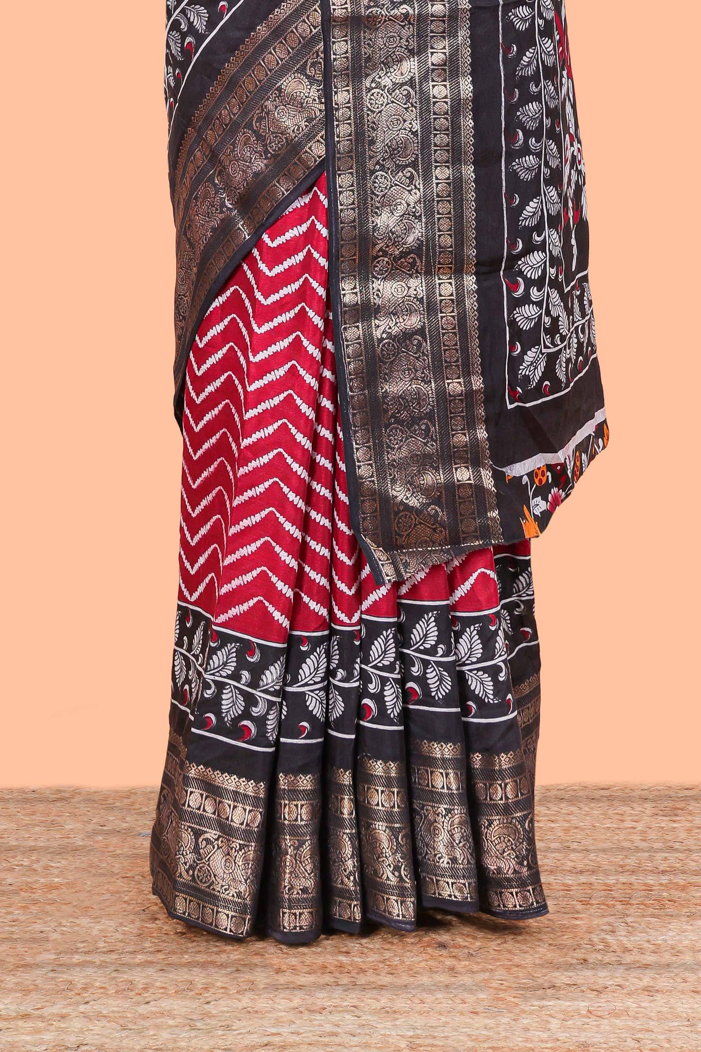 Maroon Tusser Silk Geometrical Design With Jacquard Border