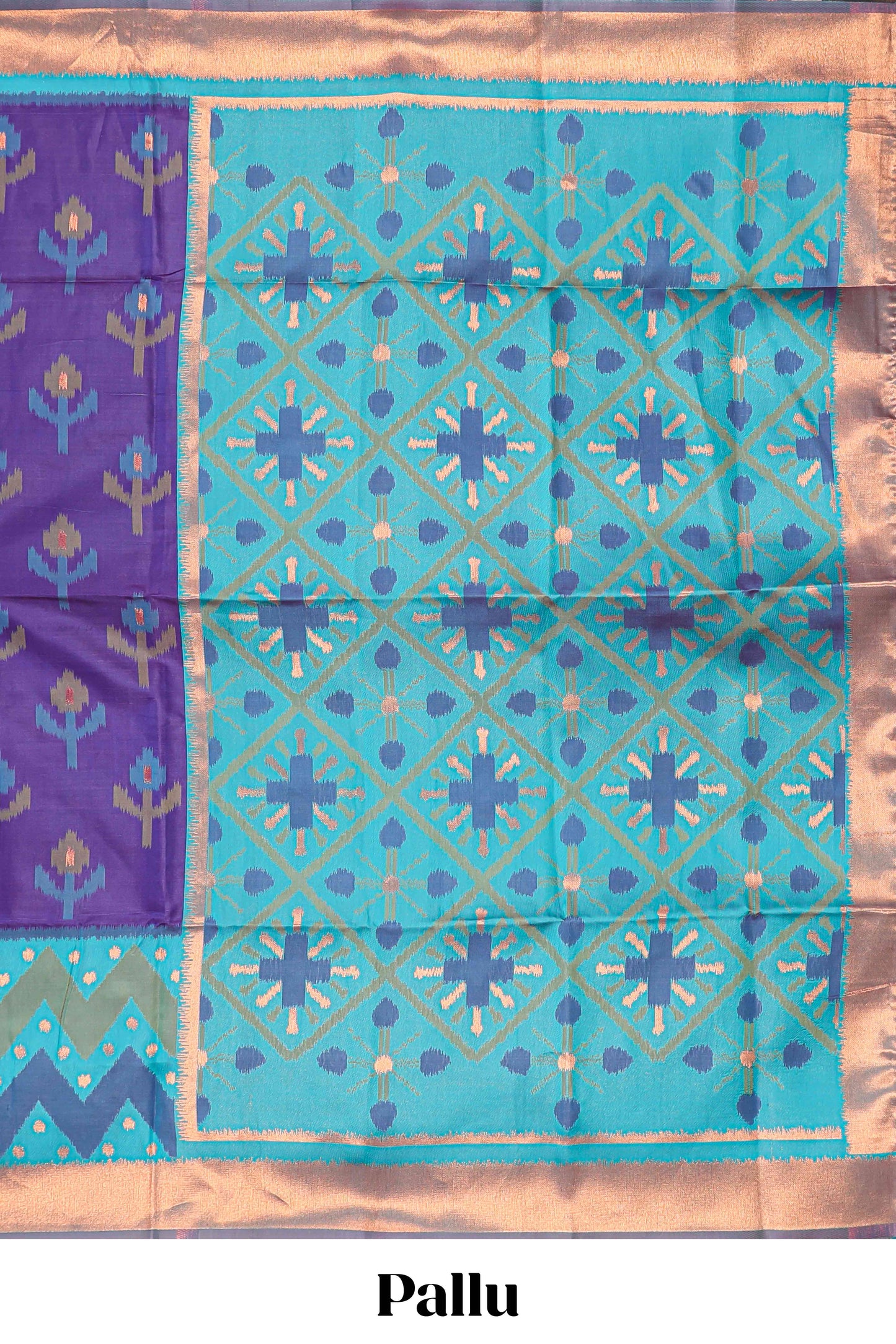 Violet Semi Soft Silk Saree Body All Over Ikkat Pochampally Thread Weaving and Chevron Pattern Border With Ikkat Rich Pallu
