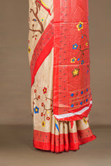 Semi Banaras Paithani Saree Foil Print Across The Body With Contrast Pallu