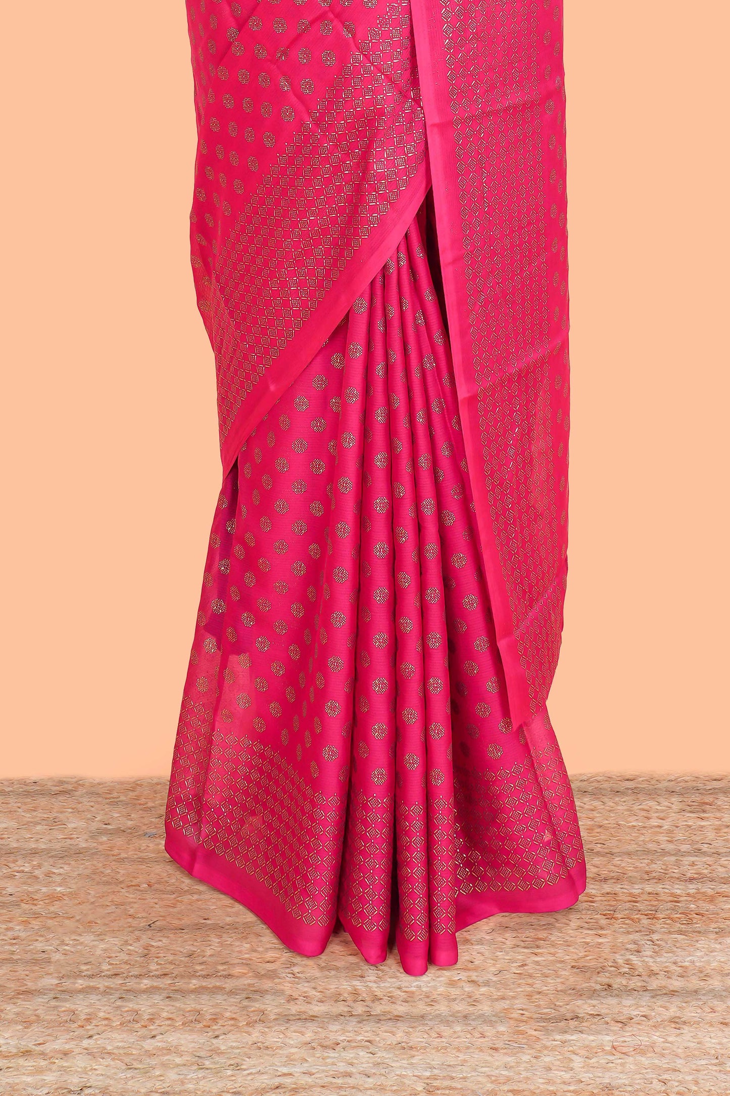 Red Moss Chiffon Saree All Over Foil Printed Along With Floral Design Blouse