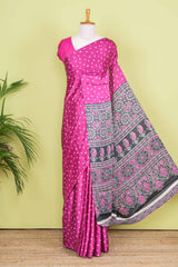 Pink Modal Silk Saree Bandhani Print Across The Body With Ajrakh Design Pallu Along With Blouse