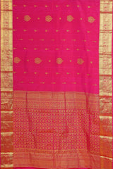 Rani Pink & Gold Self-Butta Kanchipuram Pure Silk Saree with Rich Zari Border