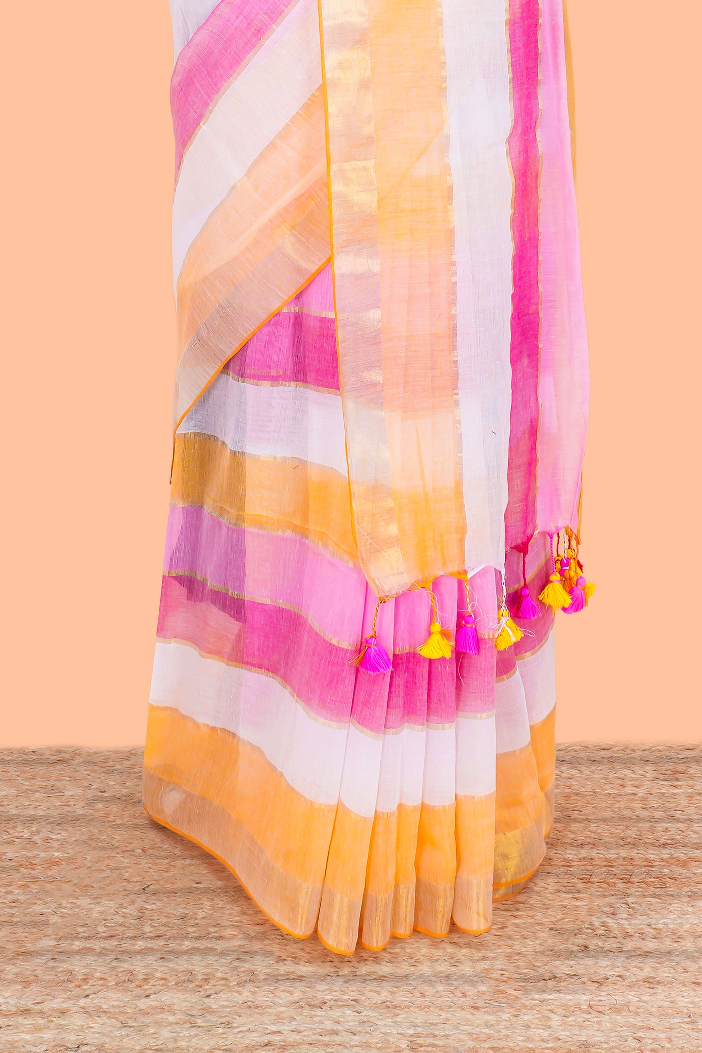 Khadi Cotton Saree Multi Colour Saree Along With Blouse