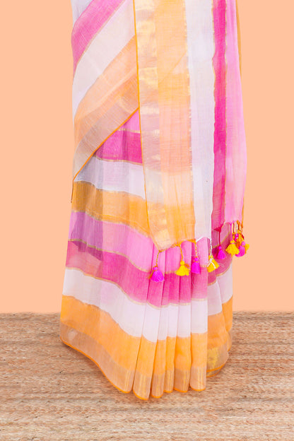 Khadi Cotton Saree Multi Colour Saree Along With Blouse