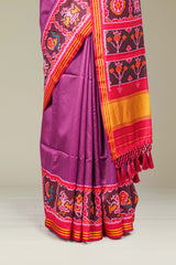 Art Silk Saree Plain Body With Patola Design Pallu Along With Contrast Blouse