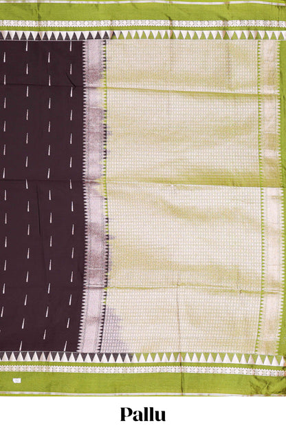 Wine Semi Soft Silk Saree All Over Zari Buttas Contrast Temple Border