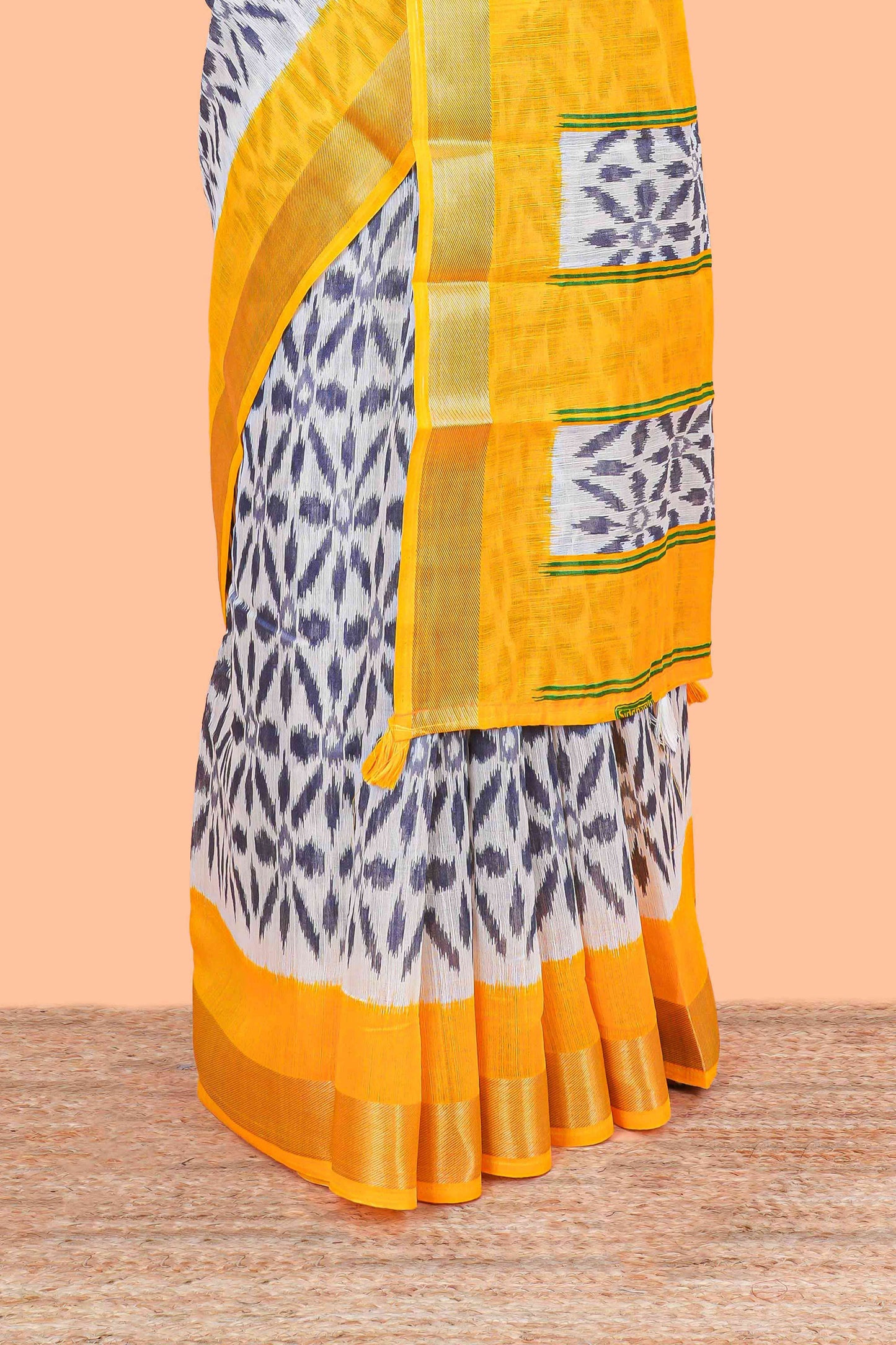 Linen Cotton Body All Over Ikkat Print With Zari Border